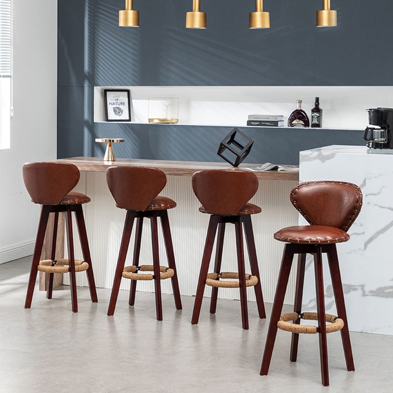 Scandinavian Wood Leather Counter Stools Low Back Bar Stools with Round Seat Clearhalo 'Bar Furniture' 'Bar Stools' 'bar_stools' 'furn' 'furn_bar_stools' 'furniture_bar_stools' 'Kitchen & Dining Furniture' 'kitchen&dining_furn' 'kitchen' 'kitchen_furn' Furniture' 1200x1200_2a80902d-b66a-4079-8f35-a2c82e8600a8