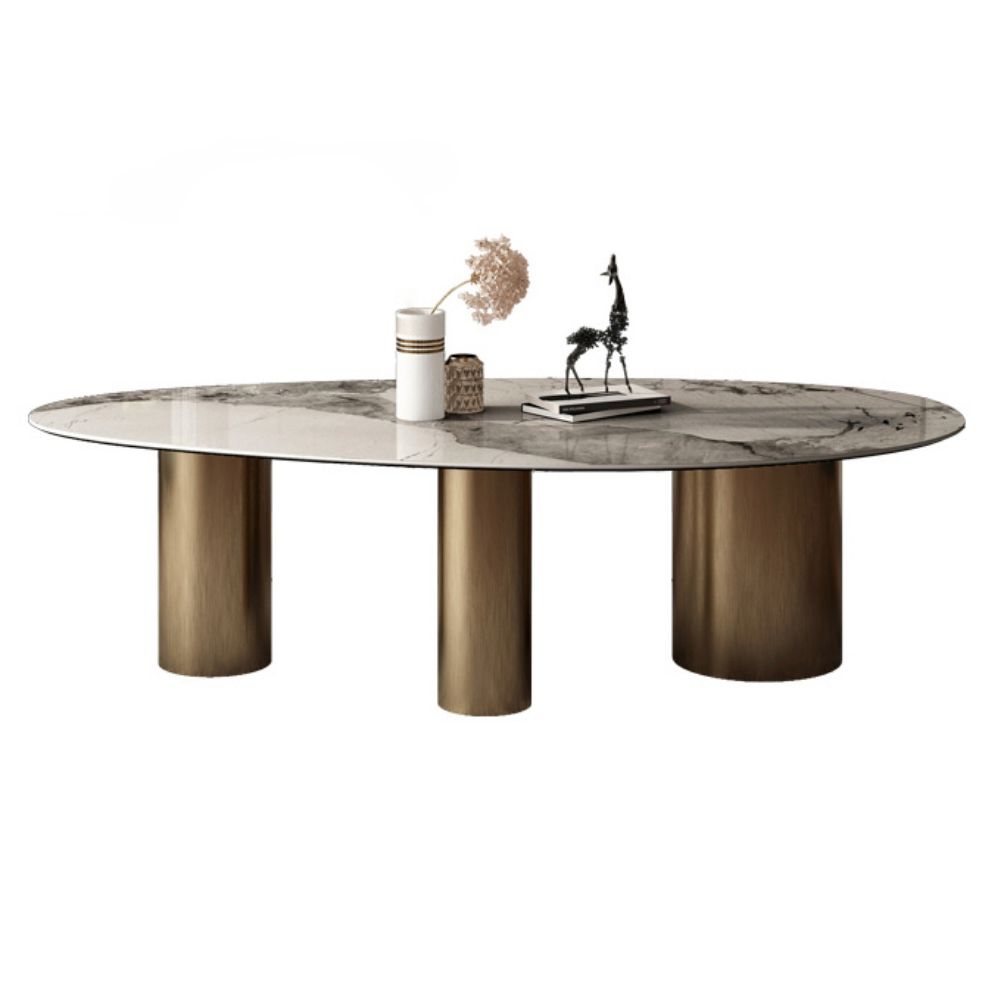 Oval Sintered Stone Dining Table Luxury Table in White with Metal 3 Legs Base Clearhalo ' dining_table' 'Dining Tables & Seating' 'Dining Tables' 'furn' 'furn_dining_table' 'Furniture' 'furniture_dining_table' 'Kitchen & Dining Furniture' 'kitchen&dining_furn' 'kitchen' 'kitchen_dining_table' 1200x1200_2a81da36-46ba-49e4-8aa3-f21256ff4b70