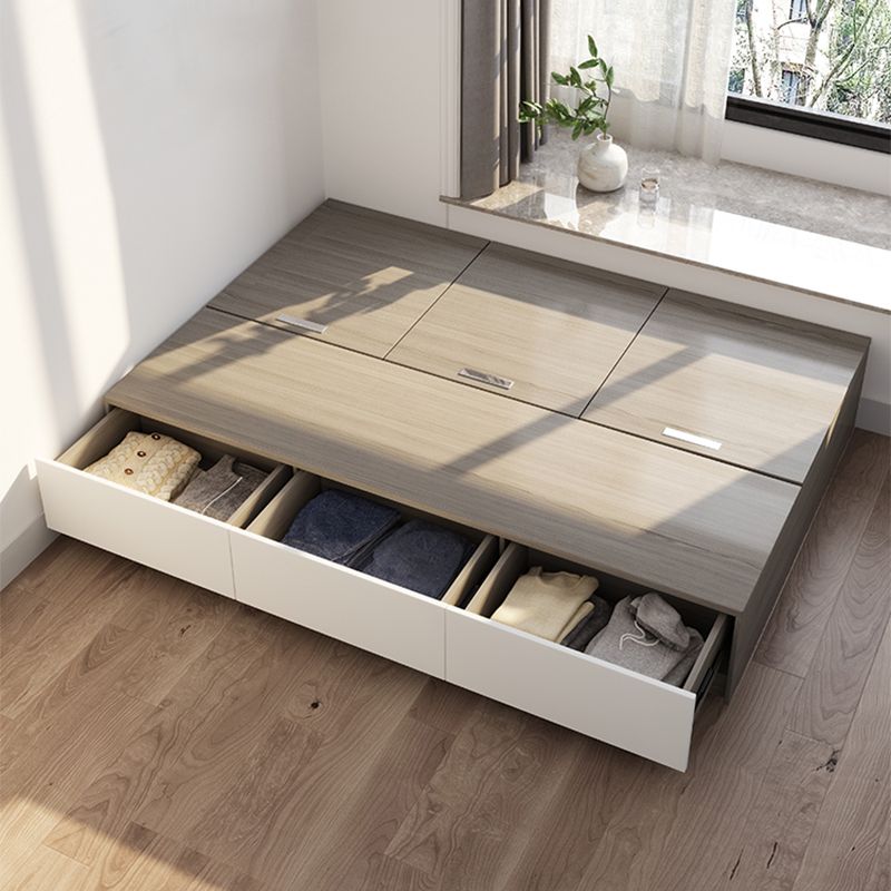 White and Brown Finish Platform Bed Lift Up Storage Platform Bed Frame Clearhalo 'Bedroom Furniture' 'Beds' 'furn' 'furn_beds' 'Furniture' 1200x1200_2a82631c-c14c-43f3-90d6-bf6e981b1c43