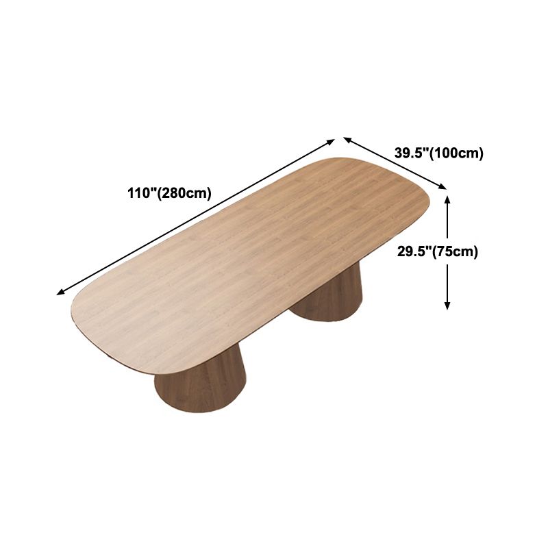 Contemporary Dining Table Pine Solid Wood Dining Table with Double Pedestal