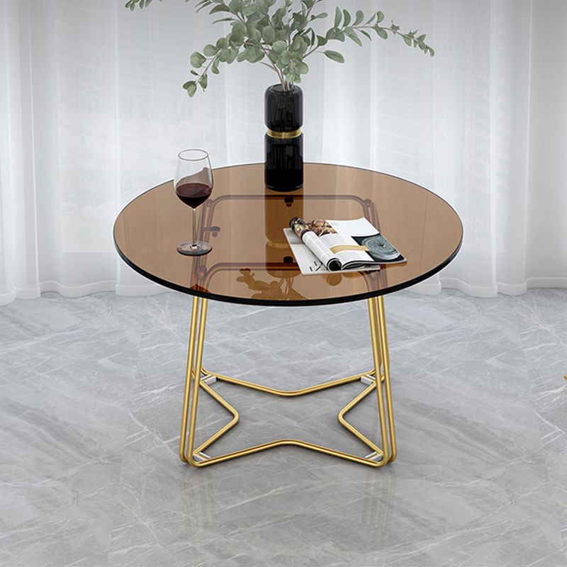 Moderne 11,8 "H ronde glazen salontafel ijzeren abstracte cocktailtafel
