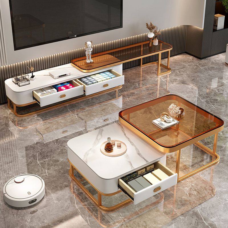Glam Coffee Table Set Frame Square 2-Piece Coffee Cocktail Table Clearhalo 'Coffee & Accent Tables' 'Coffee Tables' 'coffee_tables' 'furn' 'furn_coffee_tables' 'Furniture' 'Living Room Furniture' 1200x1200_2a8656c7-47d0-474c-9bc2-c2deba589986