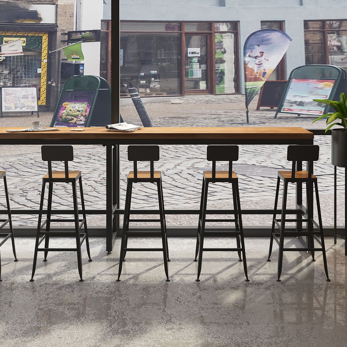 Brown Modern Style Rectangle in Solid Wood and Iron Table Coffee Shop Bar Table Clearhalo 'Bar Furniture' 'Bar Tables' 'bar_tables' 'furn' 'furn_bar_tables' 'Furniture' 'furniture_bar_tables' 'Kitchen & Dining Furniture' 1200x1200_2a8924ed-5c6b-4fda-82d3-db7ca899a6bb