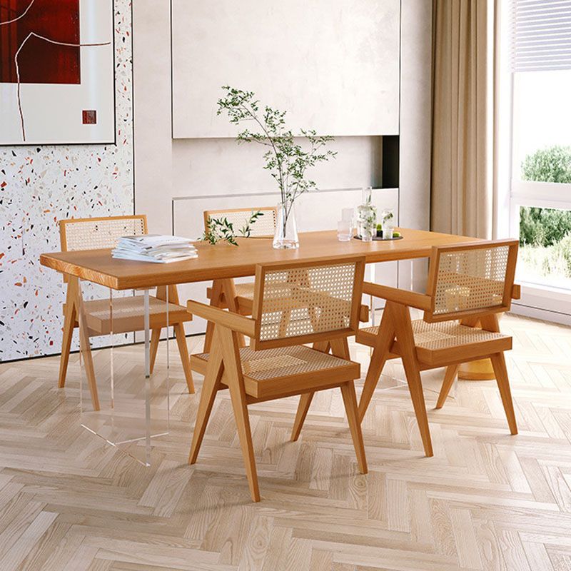 Modern Rectangular Dining Set Solid Wood and Acrylic 1/2/5 Pieces Natural Table and Chairs Clearhalo 'Dining Room Sets' 'Dining Tables & Seating' 'dining_room_set' 'furn' 'furn_dining_room_set' 'Furniture' 'furniture_dining_room_set' 'Kitchen & Dining Furniture' 'kitchen&dining_furn' 'kitchen' 1200x1200_2a8a9f8e-afd4-4710-98a9-3903914c1951