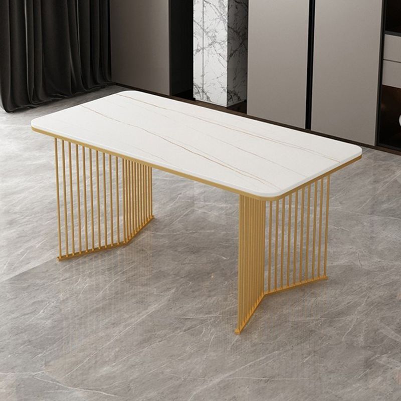 Traditionele luxe eettafel gesinterde stenen rechthoektafel met dubbele voetstukbasis