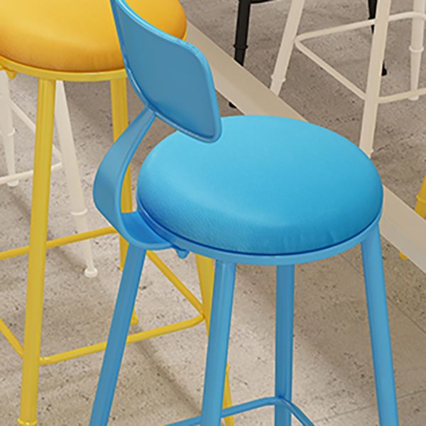 Scandinavian Metal Stool Faux Leather Round Seat Upholstered Counter Stool