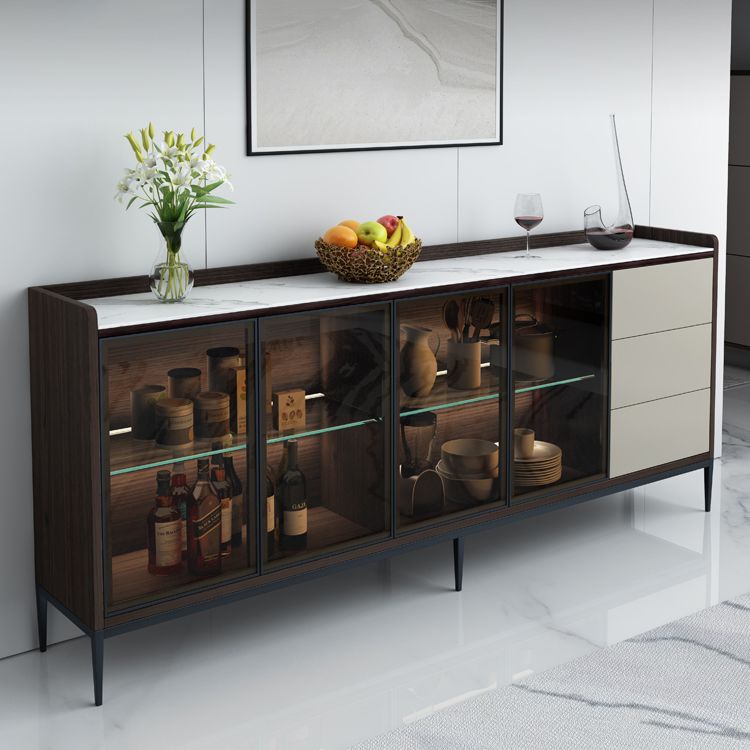Contemporary Sideboard Stone Sideboard Cabinet with Lights for Kitchen Clearhalo 'buffet_sideboard' 'Buffets & Sideboards' 'furn' 'furn_buffet_sideboard' 'Furniture' 'Kitchen & Dining Furniture' 1200x1200_2a907412-cab2-4c82-a779-d4250d2a676c