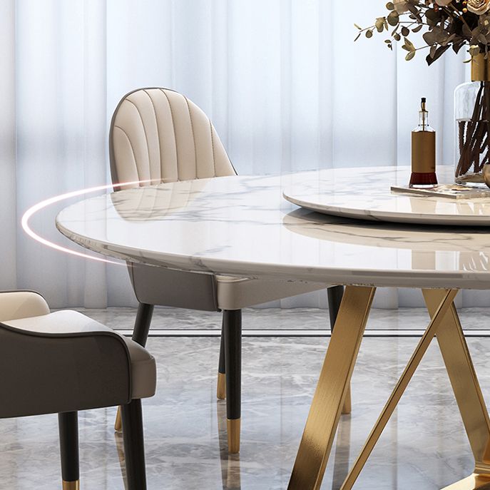 Round Dining Table Set 1/4/5/7/9 Pcs Marble Dining Table with Upholstered Chairs