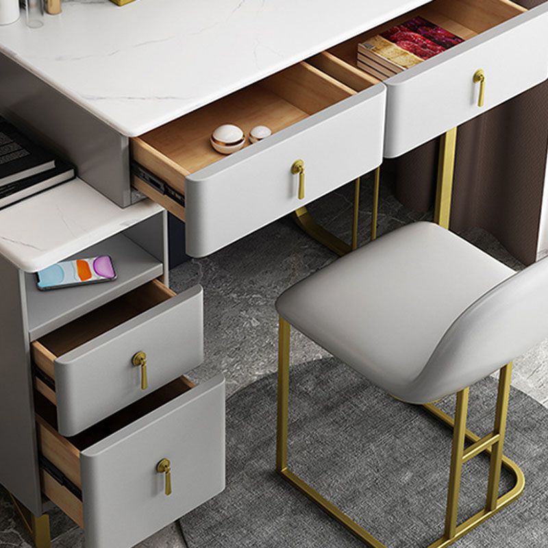 Glam -kaptafel Echte lederen ijdelheid tafel met 4 opbergladen