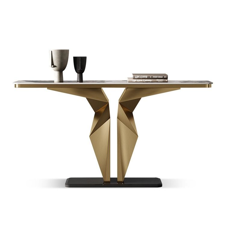 Mesa de consola rectangular de piedra Glam 13.78 "Mesa de acento de ancho con base abstracta