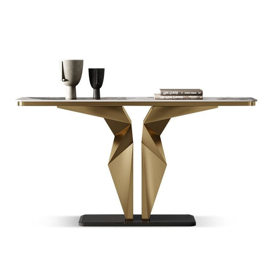 Mesa de consola rectangular de piedra Glam 13.78 "Mesa de acento de ancho con base abstracta