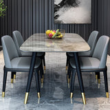 Mesa de comedor de base de madera sólida Mesa de comedor de piedra rectangular con tapa gris y blanca