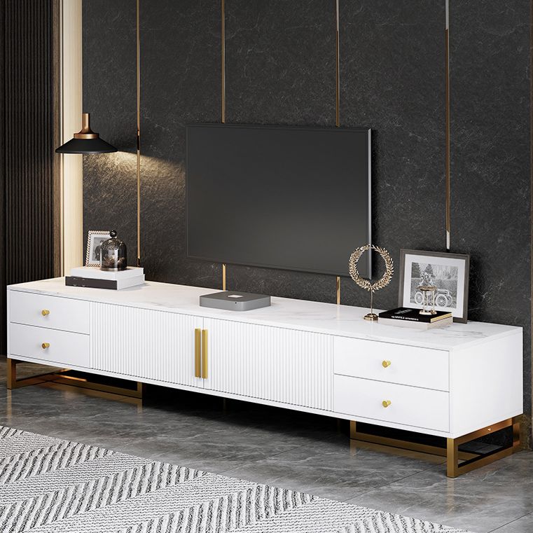 Console multimediale moderna per TV in marmo con contenitore chiuso e gambe in metallo per soggiorno