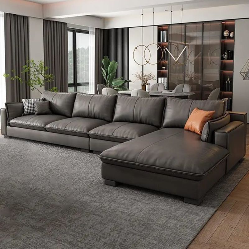 Fronte in pelle in pelle contemporanea braccio quadrato sezionale con cuscini