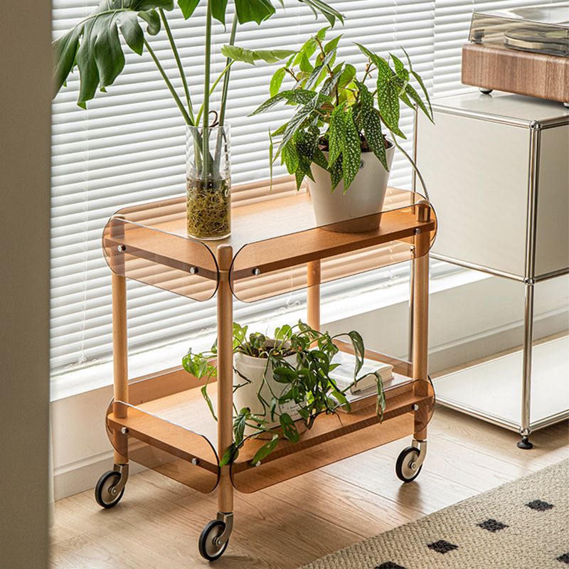 Rectangular Solid Wood End Table with Casters 28.7" Tall 2-Tier Side Table in Brown Clearhalo 'Coffee & Accent Tables' 'End & Side Tables' 'end_side_tables' 'furn' 'furn_end_side_tables' 'Furniture' 'Living Room Furniture' 1200x1200_2a9b6ff3-07af-4e4c-a540-3e86ae011712