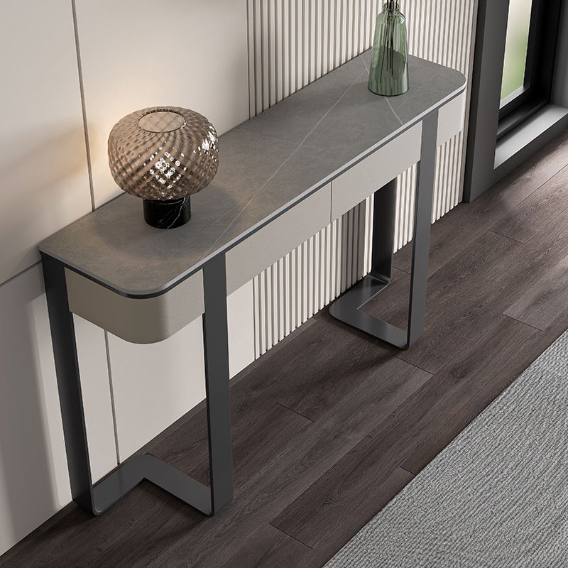 Tavolo da console a mezzaluna moderna Tabella di divano console in pietra in oro/grigio/nero