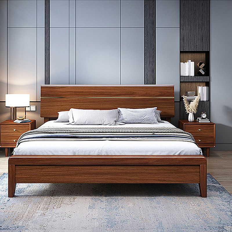 Mid-Century Modern Standard Bed Walnut Espresso Bed Frame With Custom Gold Legs Clearhalo 'Bedroom Furniture' 'Beds' 'furn' 'furn_beds' 'Furniture' 1200x1200_2a9ebaa0-ba59-4e61-ae6b-27fd663ec361