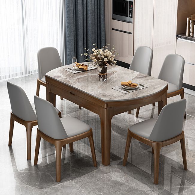 Sintered Stone Dining Table Round Dinner Table with Rubberwood Frame for Dining Room