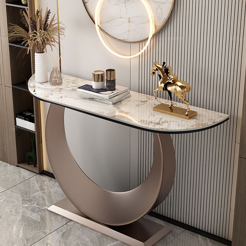 Contemporary Console Table Stone Half Moon End Table , 33.46" Tall
