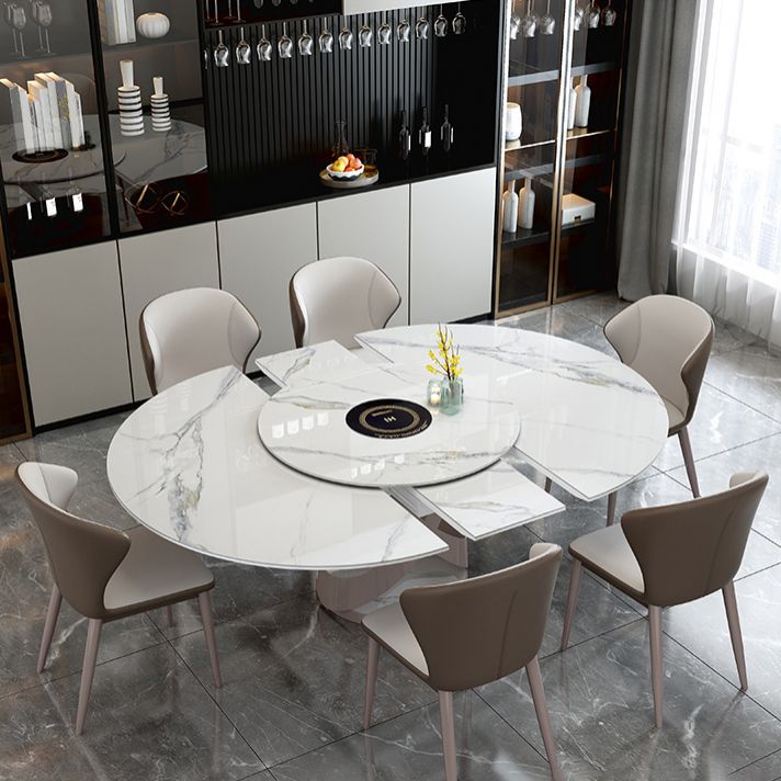 Glam Sintered Stone White Table Round Shape Standard Dining Table for Kitchen Clearhalo ' dining_table' 'Dining Tables & Seating' 'Dining Tables' 'furn' 'furn_dining_table' 'Furniture' 'furniture_dining_table' 'Kitchen & Dining Furniture' 'kitchen&dining_furn' 'kitchen' 'kitchen_dining_table' 1200x1200_2aab2c44-e59f-425f-87a2-a7d3240e50ce