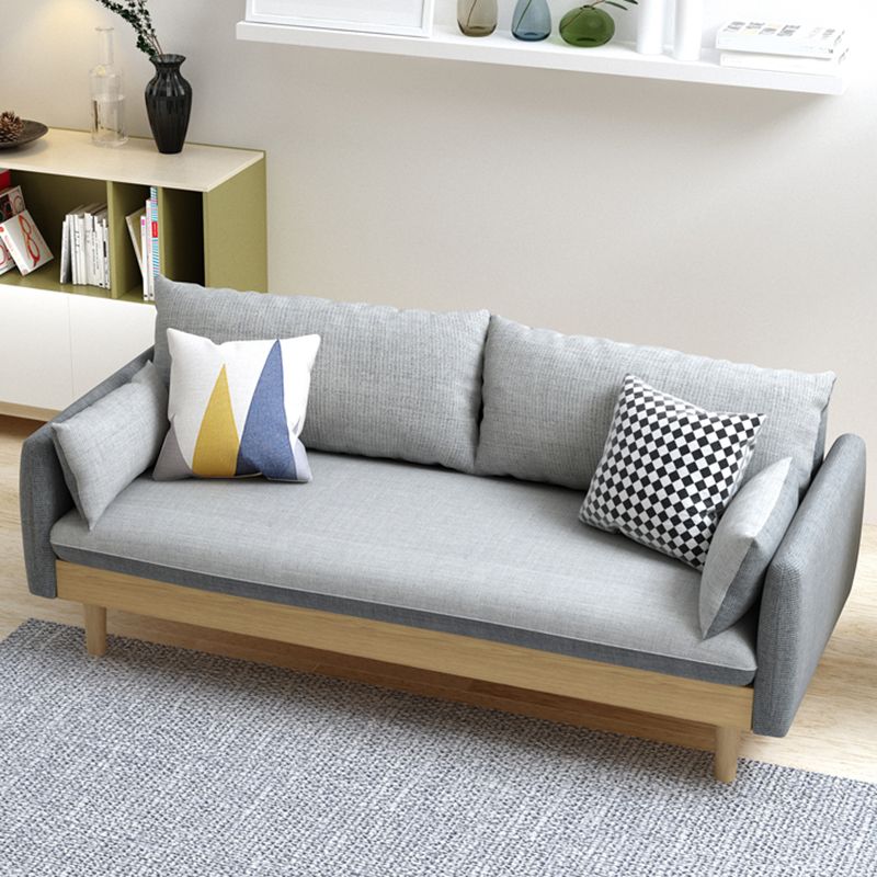 Fabric Grey 3-seat Square Arm Sofa Nordic with 2 Pillows Loveseat Clearhalo 'furn' 'furn_sofas' 'Furniture' 'furniture_sofas' 'kitchen' 'kitchen_sofas' 'Living Room Furniture' 'Sofa' 'sofas' 1200x1200_2aaf6a7c-a6e0-4994-bffb-9af9a14f6105