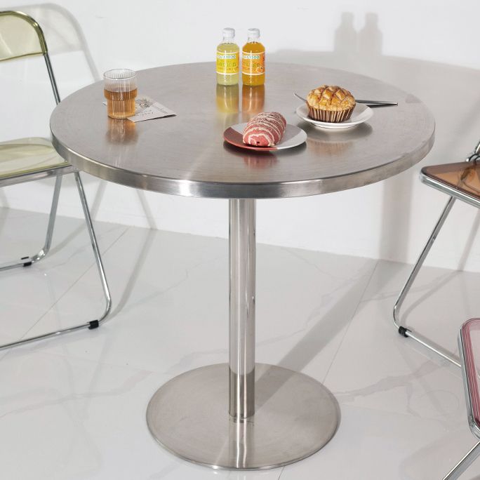 Metal Contemporary Sliver Dining Table Stainless Steel Dining Table with Pedestal Base Clearhalo ' dining_table' 'Dining Tables & Seating' 'Dining Tables' 'furn' 'furn_dining_table' 'Furniture' 'furniture_dining_table' 'Kitchen & Dining Furniture' 'kitchen&dining_furn' 'kitchen' 'kitchen_dining_table' 1200x1200_2ab25c72-c93f-4008-9767-d844bbd52cc5