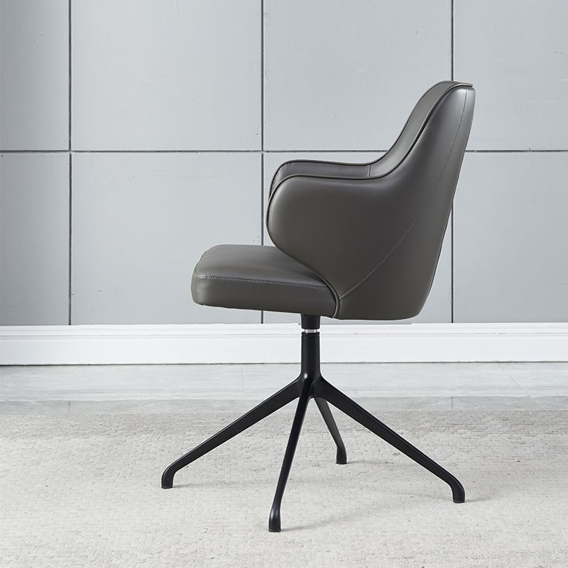 Modern Fixed Arms Office Chair Leather Ergonomic No Wheels Chair ...