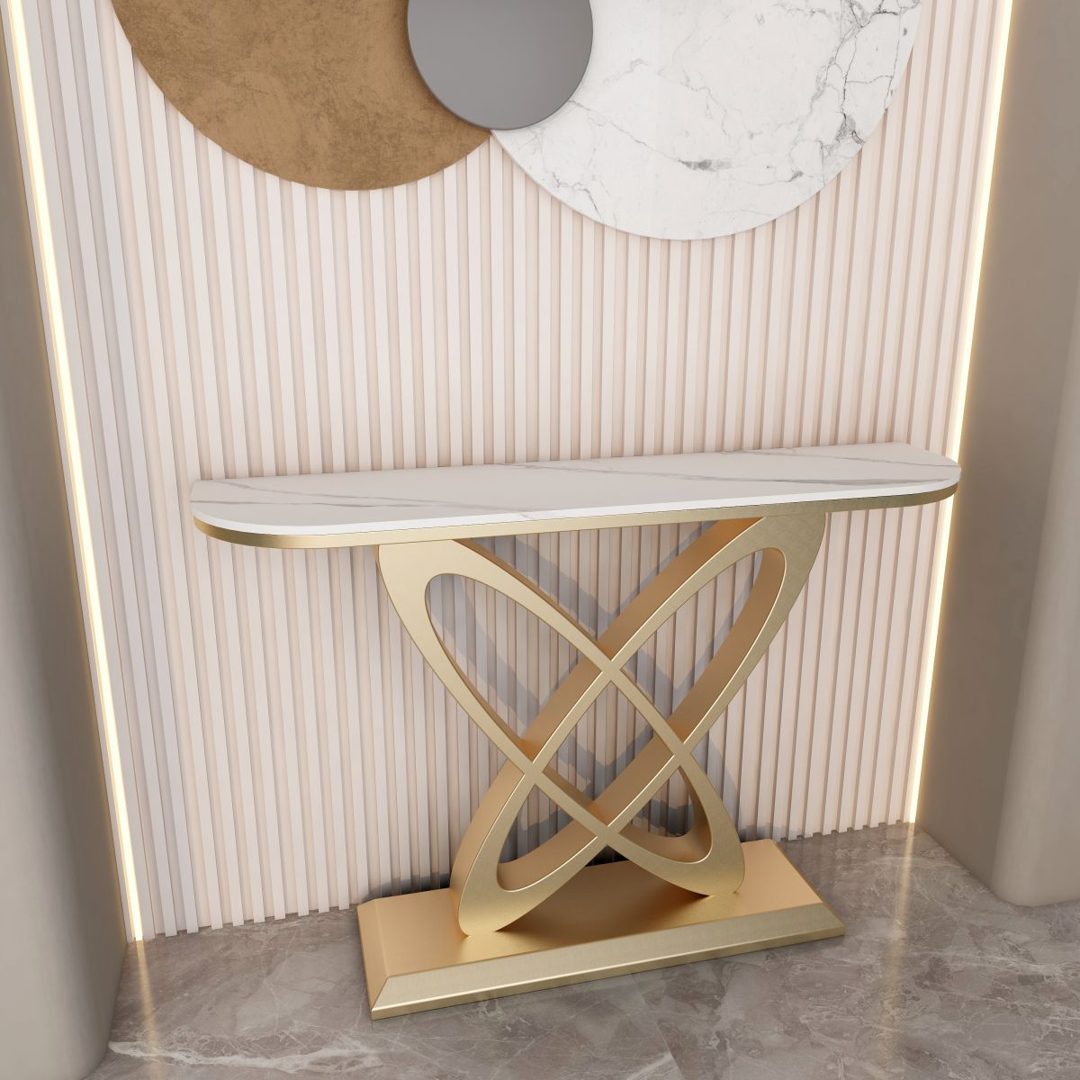 Tavolo console a mezza luna contemporanea con tavolo di accento di base del piedistallo