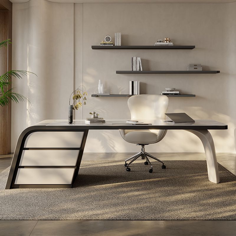 Modern Stone Office Desk Rectangular Shape Task Desk with 3-Drawers for Office Clearhalo 'furn' 'furn_office_desk' 'Furniture' 'Office Desks' 'Office Furniture' 'office_desk' 1200x1200_2ab5d735-8cbc-444b-a60b-5e04e11d9128