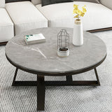 Glam Metal Cross Legs Coffee Table Slate Top Round Coffee Table