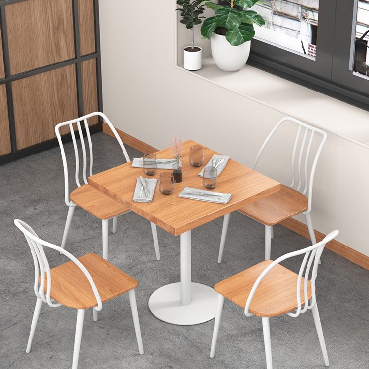 Metal Industrial Square Table Pine Solid Wood Top Table with Pedestal Base