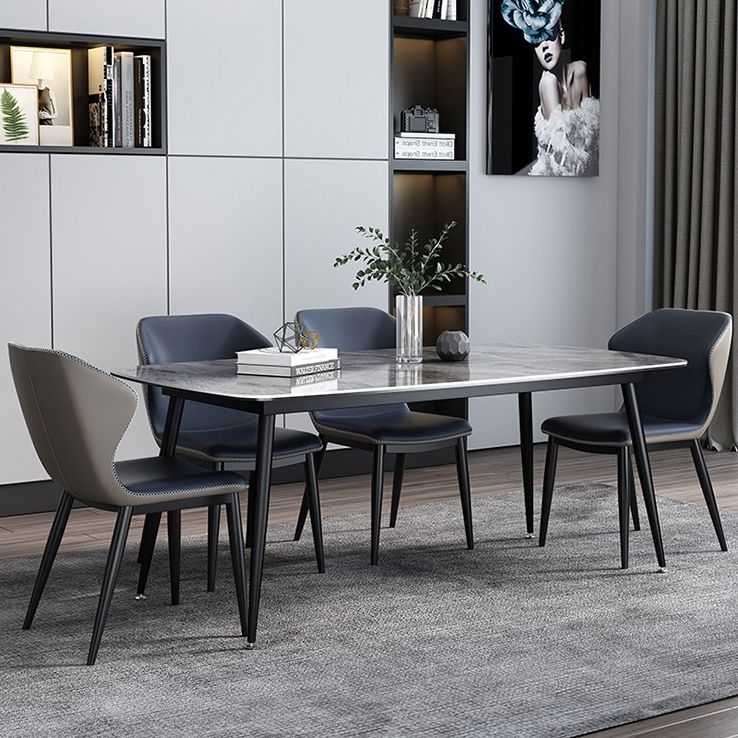 Contemporary Rectangle Dining Table Grey Sintered Stone Dining Table with 4 Black Legs Clearhalo ' dining_table' 'Dining Tables & Seating' 'Dining Tables' 'furn' 'furn_dining_table' 'Furniture' 'furniture_dining_table' 'Kitchen & Dining Furniture' 'kitchen&dining_furn' 'kitchen' 'kitchen_dining_table' 1200x1200_2ab95056-cb0f-453f-bb78-0ca6abec7a43