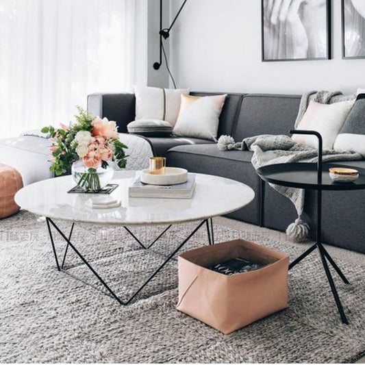 Frame Base Coffee Table Round Black/White Stone Cocktail Table Clearhalo 'Coffee & Accent Tables' 'Coffee Tables' 'coffee_tables' 'furn' 'furn_coffee_tables' 'Furniture' 'furniture_coffee_tables' 'Living Room Furniture' 1200x1200_2abb05bb-a159-4cef-82bf-4aea15c9d542