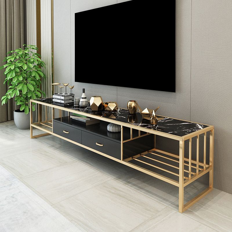 Consola multimedia de almacenamiento abierta Consola de soporte para TV de mármol con cajones