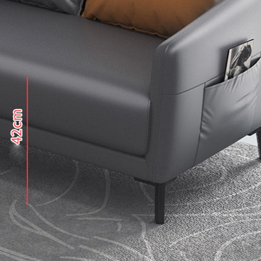 Mid-Century Modern 3-Seater Sofa Faux Leather Square Arm Sofa with Storage