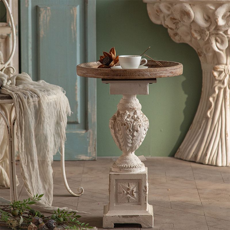 Round Solid Wood Side Table 24.8" Tall Pedestal Side End Snack Table