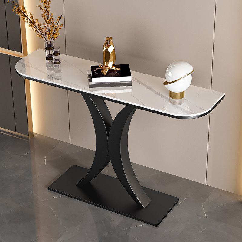 12 Inch Wide Glam Accent Table Half Moon Metal Console Table for Hall