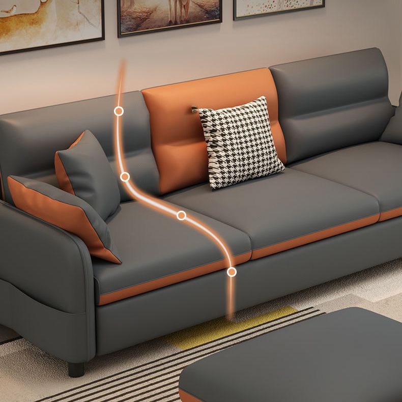 Modern Faux Leather Square Arm Sectional with Bolster Pillows, Stain Resistant Clearhalo 'Furniture' 'furniture_sectionals' 'kitchen' 'kitchen_sectionals' 'Living Room Furniture' 'Sectionals' 1200x1200_2ac45664-fea0-4a3d-8b43-8b96532d75ec