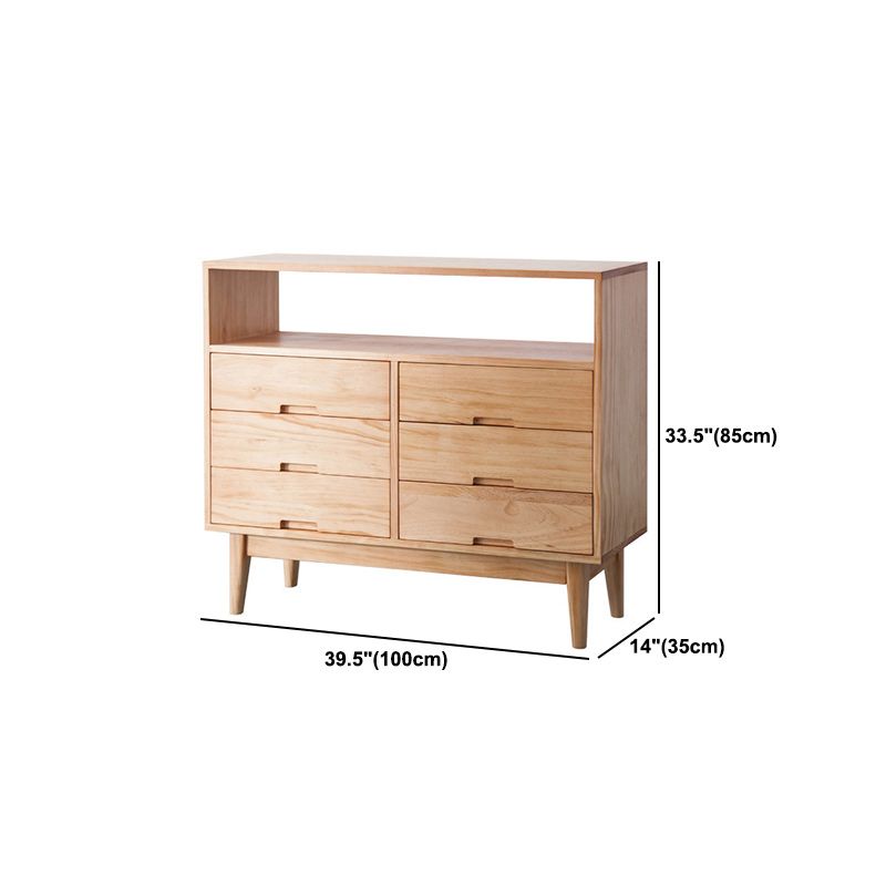 Contemporary Natural Wooden Chest with Shelf and 6 Drawers Accent Chest