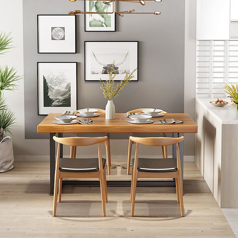 Rectangle Pine Wood Top Dining Table Set 1/5 Pieces Industrial Dinette Set for Home Clearhalo 'Dining Room Sets' 'Dining Tables & Seating' 'dining_room_set' 'furn' 'furn_dining_room_set' 'Furniture' 'Kitchen & Dining Furniture' 1200x1200_2ac6911d-a08c-405f-967e-03dd29a1ed79