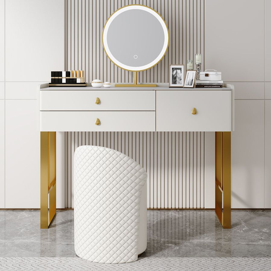 Stone Top Waschtisch Set 3/6 Aufbewahrungsschubladen Schminktisch mit gepolstertem Hocker