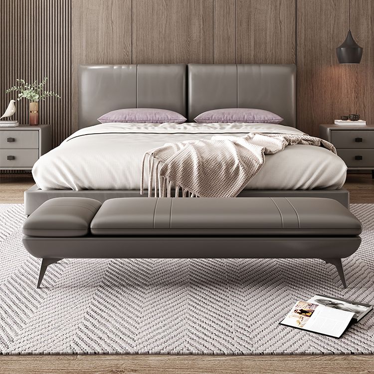 Modern Genuine Leather Bench 18"H Bedroom Seating Bench with Adjustable Headrest Clearhalo 'Benches' 'Chairs & Seating' 'furn' 'furn_benches' 'Furniture' 'Living Room Furniture' 1200x1200_2ac927c3-c87a-4f54-a9e7-f88e3cceed49