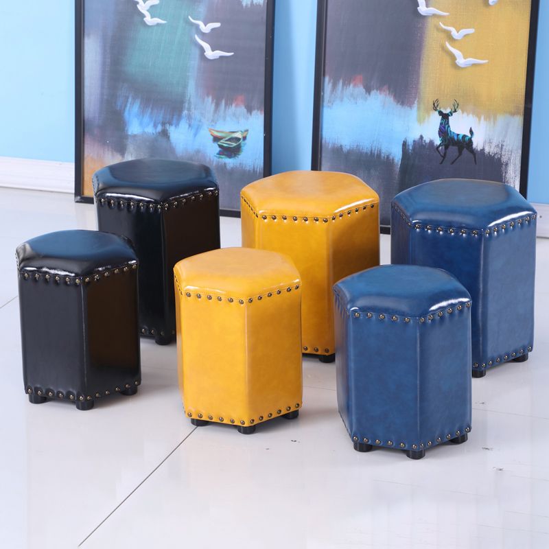 Modern Hexagon Pouf Ottoman Plain Leather Chair Ottoman With Nailhead Trim Clearhalo 'furn' 'furn_ottomans_poufs' 'Furniture' 'Living Room Furniture' 'Ottomans & Poufs' 'ottomans_poufs' 1200x1200_2acce5ea-ac4c-4279-b6e3-48f4c4d7b08b