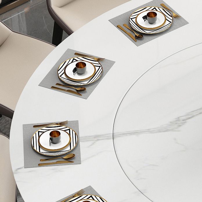 Modern Round Dining Table White and Black Metal Base Convertible Dining Table