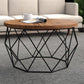 Contemporary Wooden Top Round Coffee Table with Black Metal Frame Base