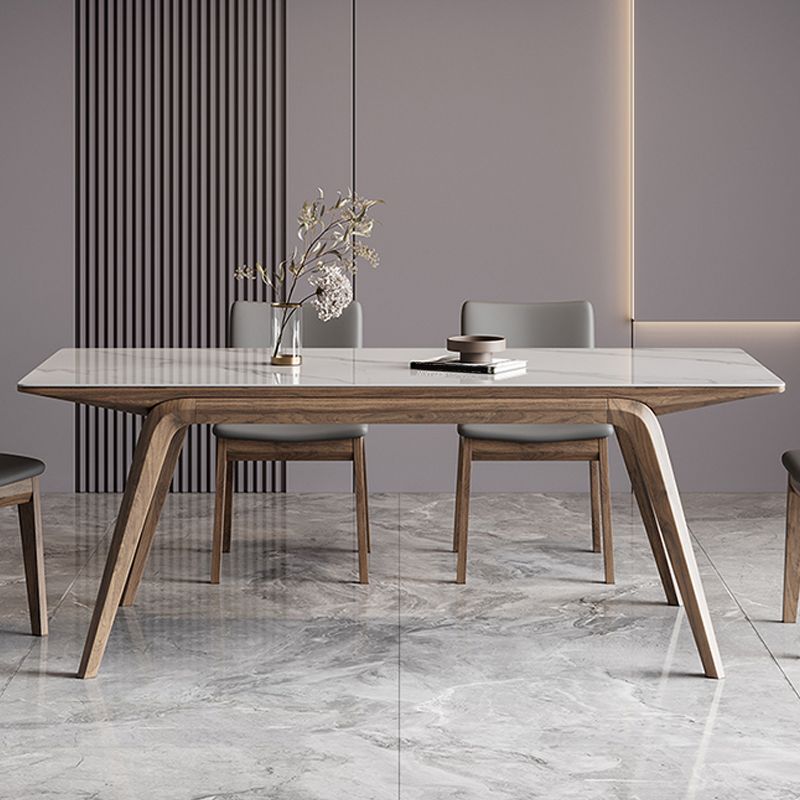 White Mid-Century Dining Table Stone Top Table with Wooden Frame Clearhalo 'Dining Tables & Seating' 'Dining Tables' 'dining_table' 'furn' 'furn_dining_table' 'Furniture' 'Kitchen & Dining Furniture' 1200x1200_2ad026c4-dea6-45cf-a88e-5bbfbad48341
