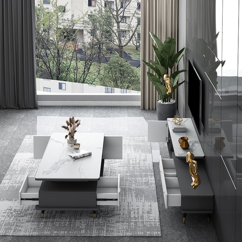 4 Legs Base Design Wood-based Material Square Grey/white Coffee Table Clearhalo 'Coffee & Accent Tables' 'Coffee Tables' 'coffee_tables' 'furn' 'furn_coffee_tables' 'Furniture' 'furniture_coffee_tables' 'Living Room Furniture' 1200x1200_2ad4bdc9-9d47-4535-b2ae-b37648347ffa