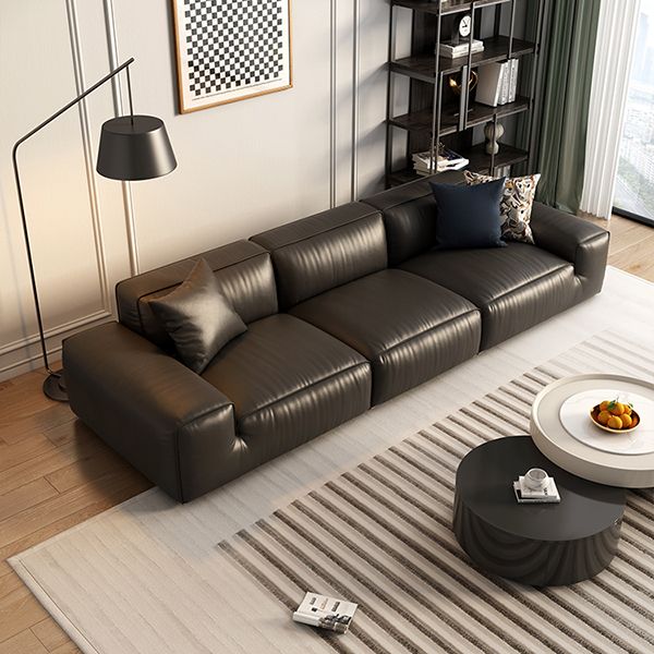 Contemporary Stain Resistant Genuine Leather Square Arm Sofa in Black Clearhalo 'furn' 'furn_sofas' 'Furniture' 'Living Room Furniture' 'Sofa' 'sofas' 1200x1200_2ad8b5e4-97a2-4949-b460-cdb36cbcecc7