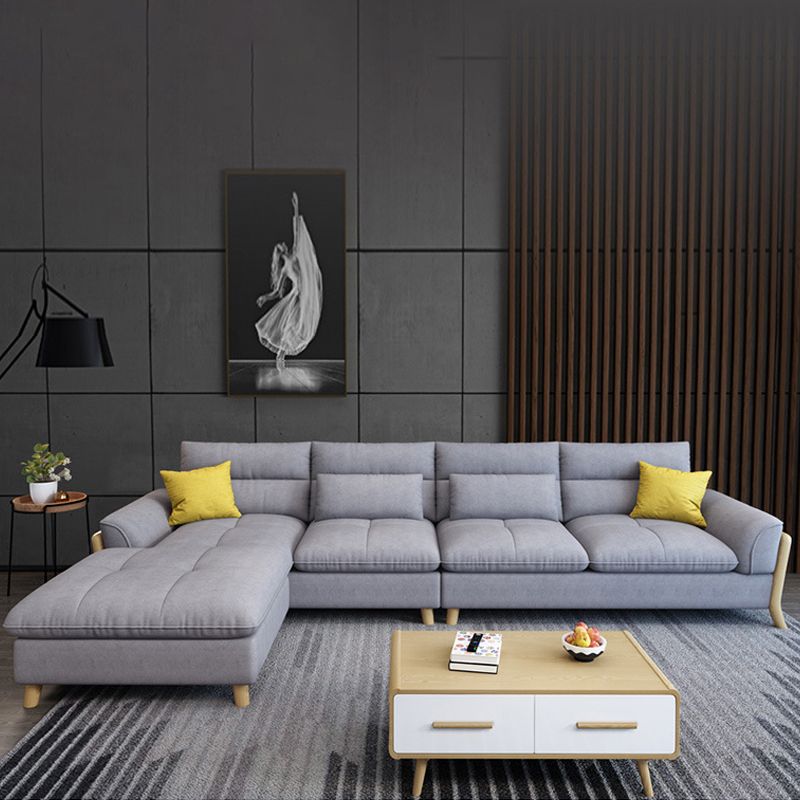 Flared Arm Linen Sectional Scandinavian 4-seater Sectional with Pillows Clearhalo 'furn' 'furn_sectionals' 'Furniture' 'Living Room Furniture' 'Sectionals' 1200x1200_2ad8de2d-8e9f-4d23-94ad-ba001276ba57