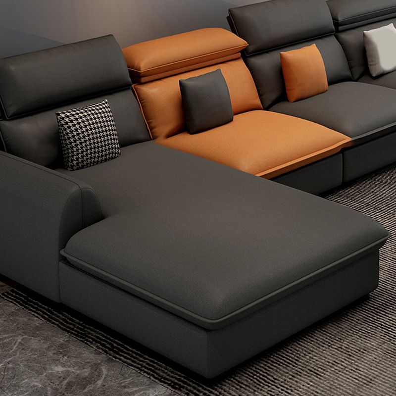 137.8" L√ó 68.90" W √ó 32.68" H Faux Leather Sectional Stain-Resistant Sofa and Chaise Clearhalo 'Furniture' 'furniture_sectionals' 'Living Room Furniture' 'Sectionals' 1200x1200_2ae57608-008b-4e8c-9bfb-6159cf833f0b